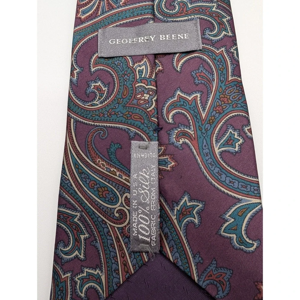 Geoffrey Beene Silk Tie Purple Teal Paisley Floral‎ Necktie USA Made